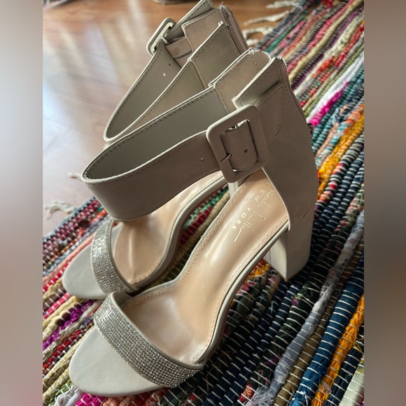 Tan Nicole Miller Rhinestone Ankle Strap Heels - Picture 2 of 8